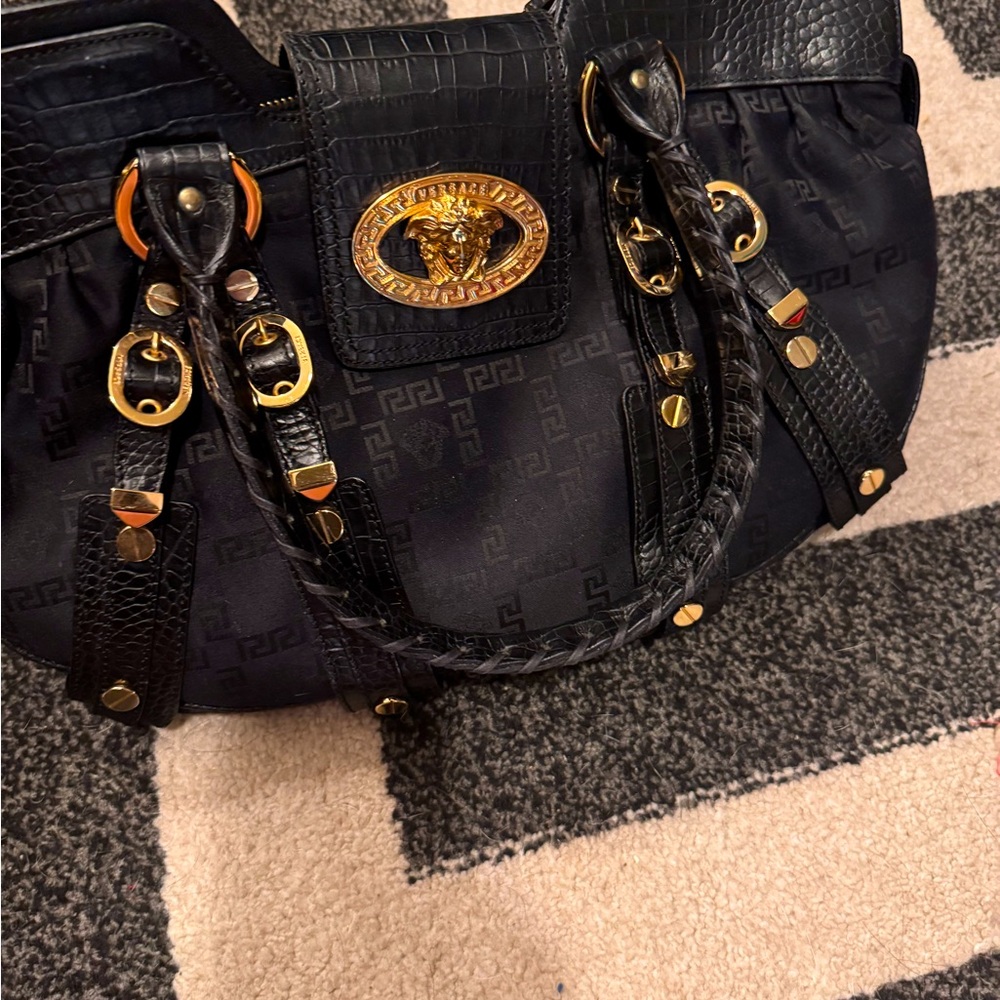 Versace black handbag with gold hardware